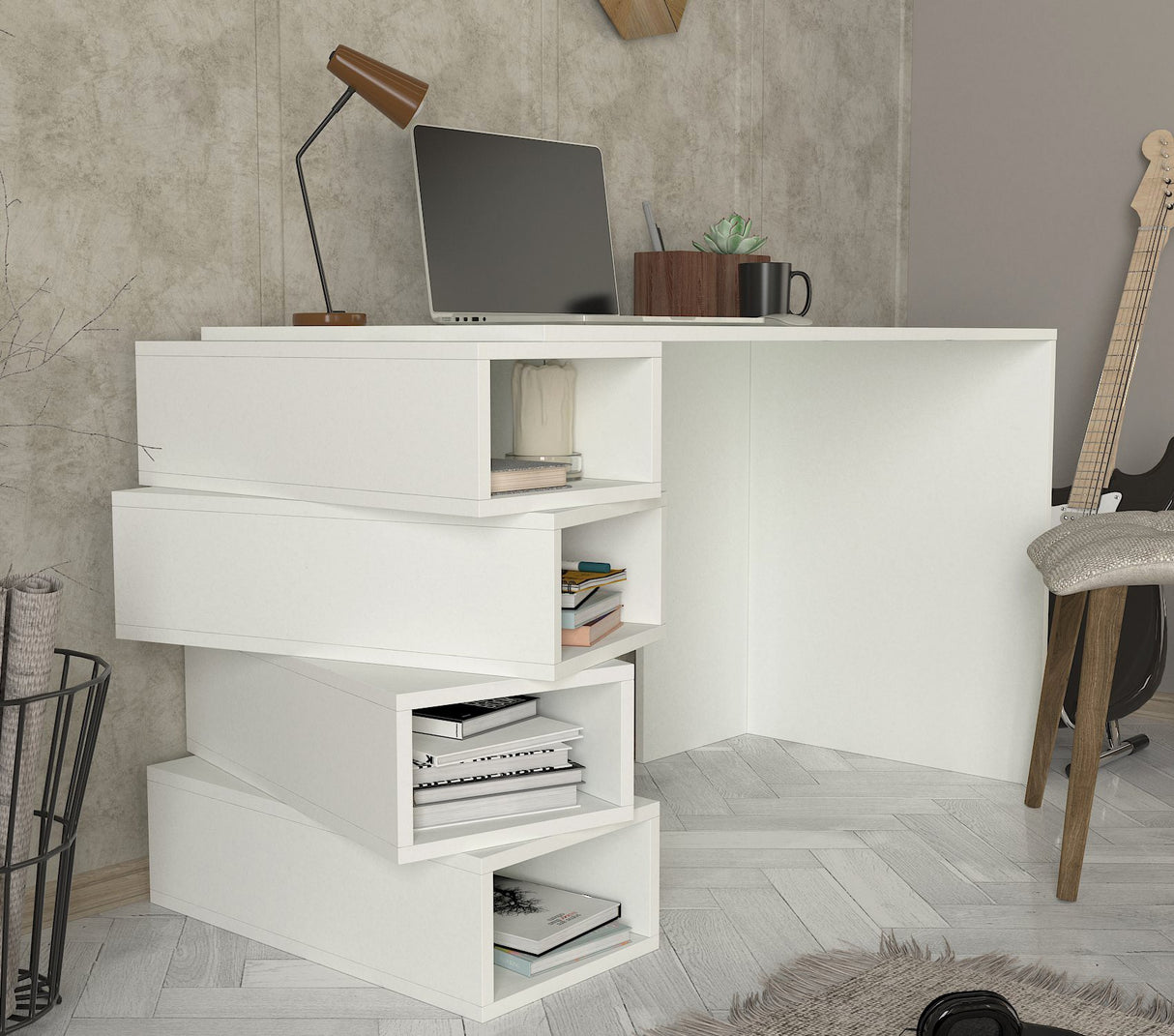 Birou Jenga, Alb, 130x60x75 cm