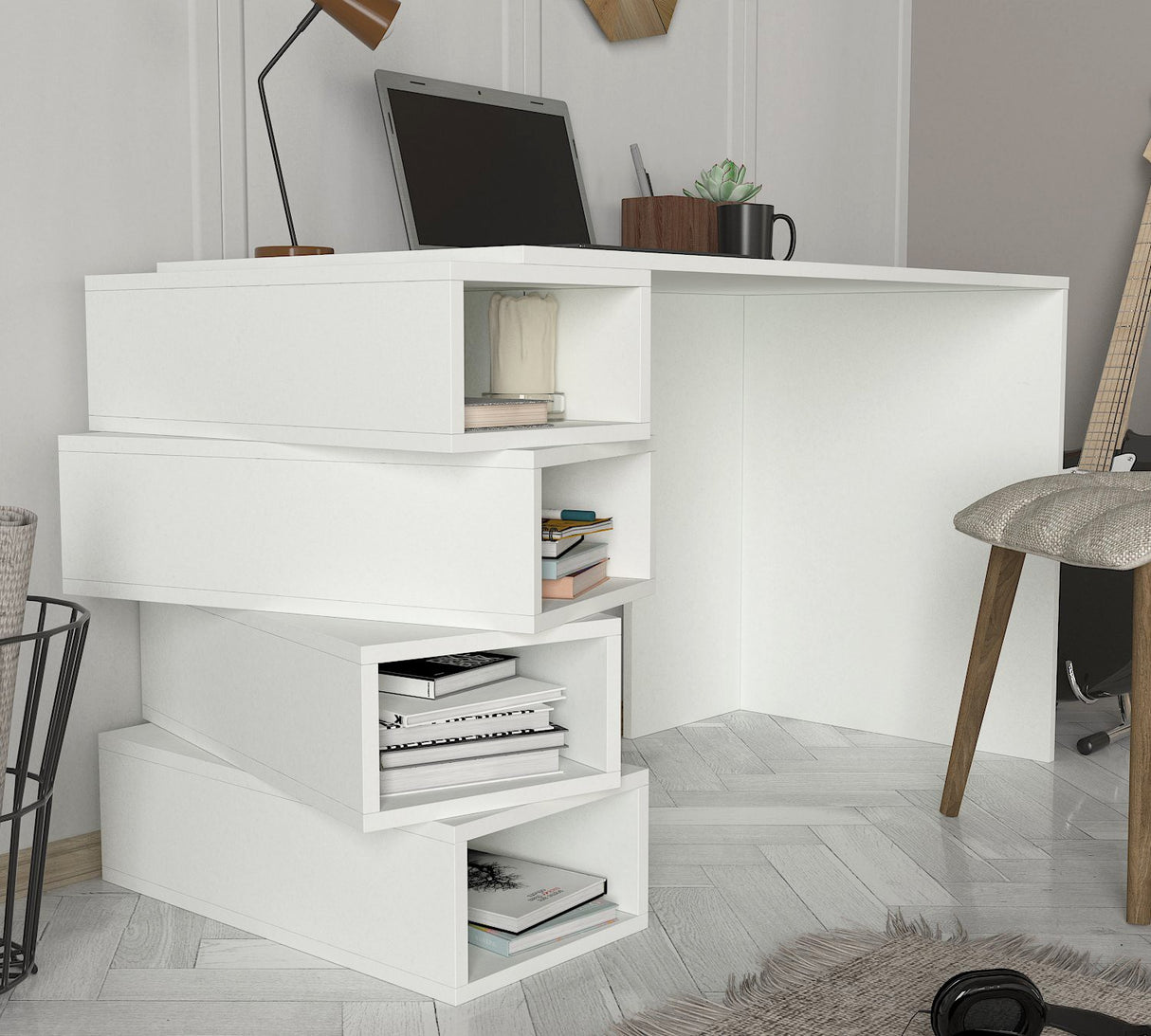 Birou Jenga, Alb, 130x60x75 cm