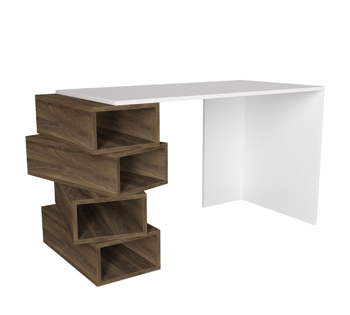 Birou Jenga, Alb - Nuc, 130x60x75 cm