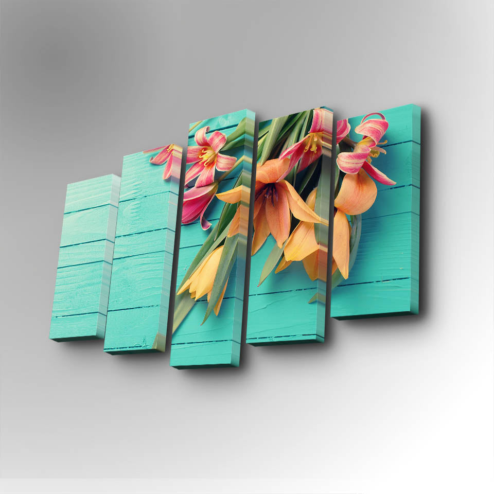 Tablou canvas 5 bucăți 5PUC-065, Multicolor, 82x50x3 cm