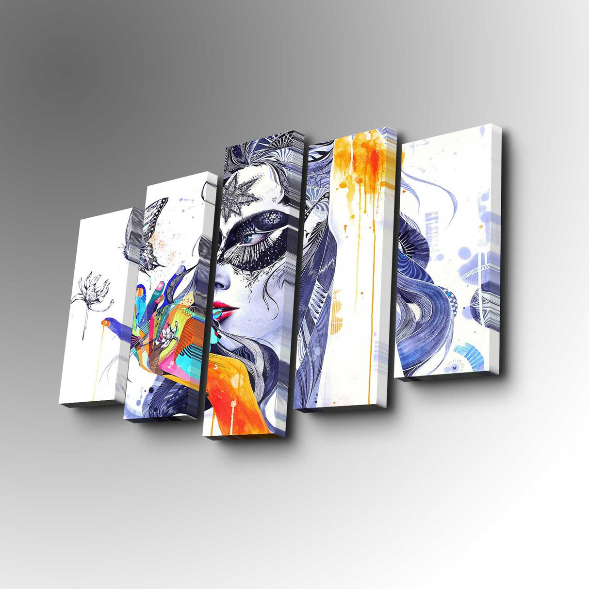 Tablou canvas 5 bucăți 5Pabswc-03, Multicolor, 82x50x3 cm