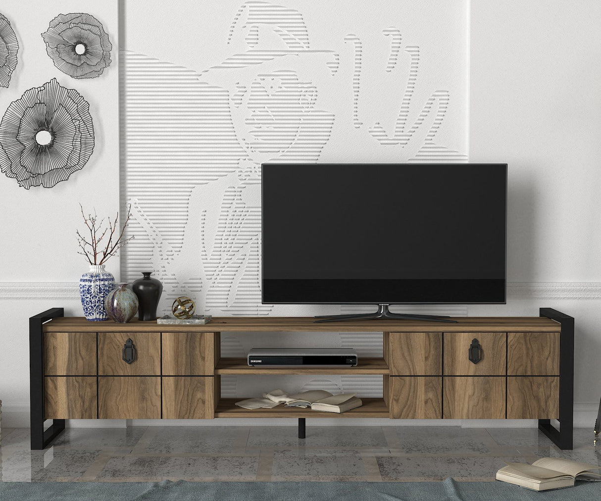 Comodă TV Lost, Nuc - Negru, 185x34x45 cm