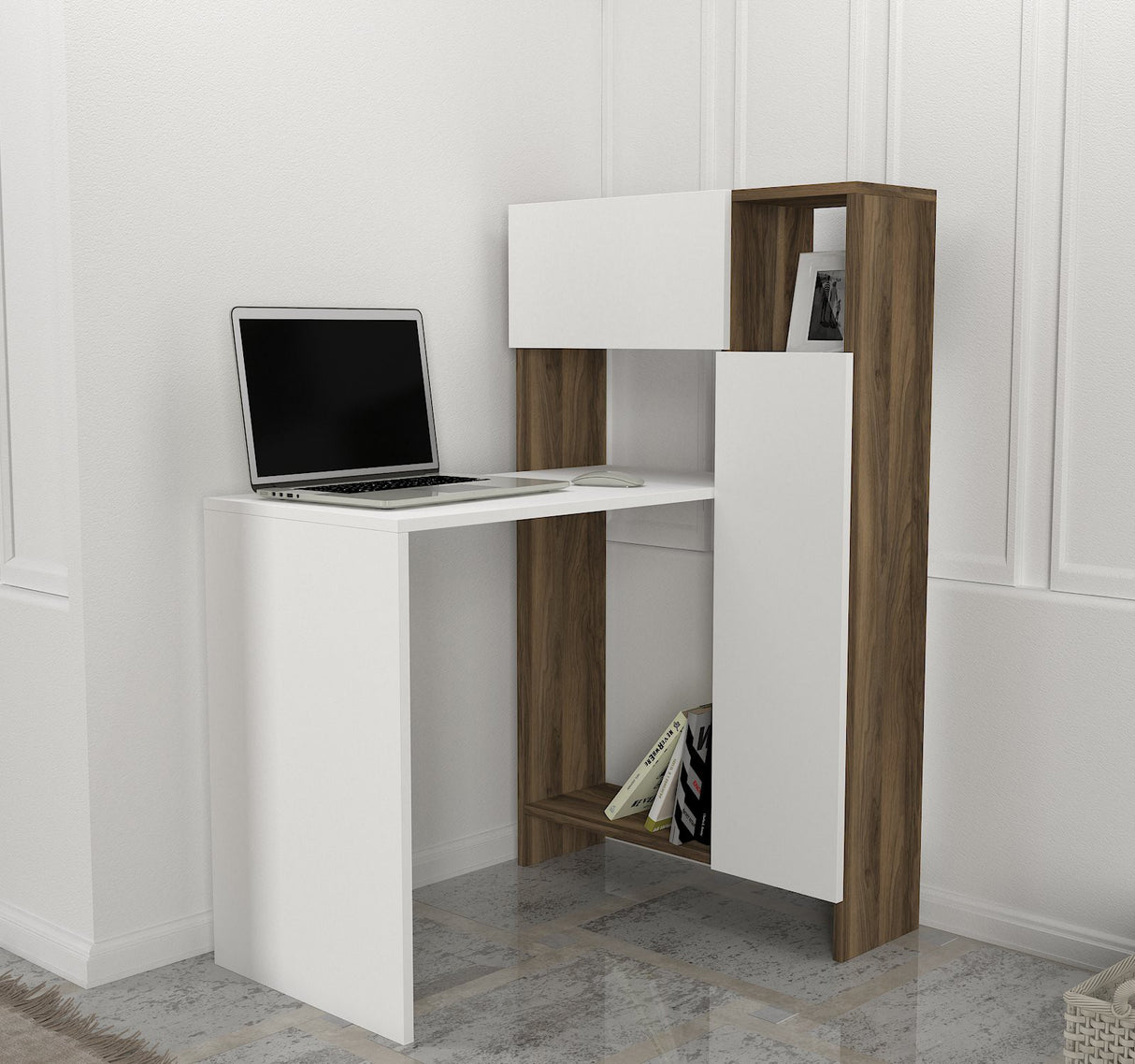 Birou Mia, Alb - Nuc, 72x45x120 cm