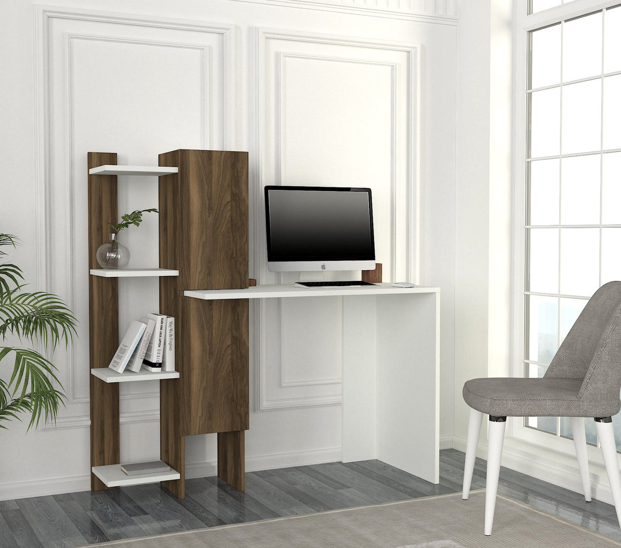 Birou Gina, Alb - Nuc, 50x23x120 cm
