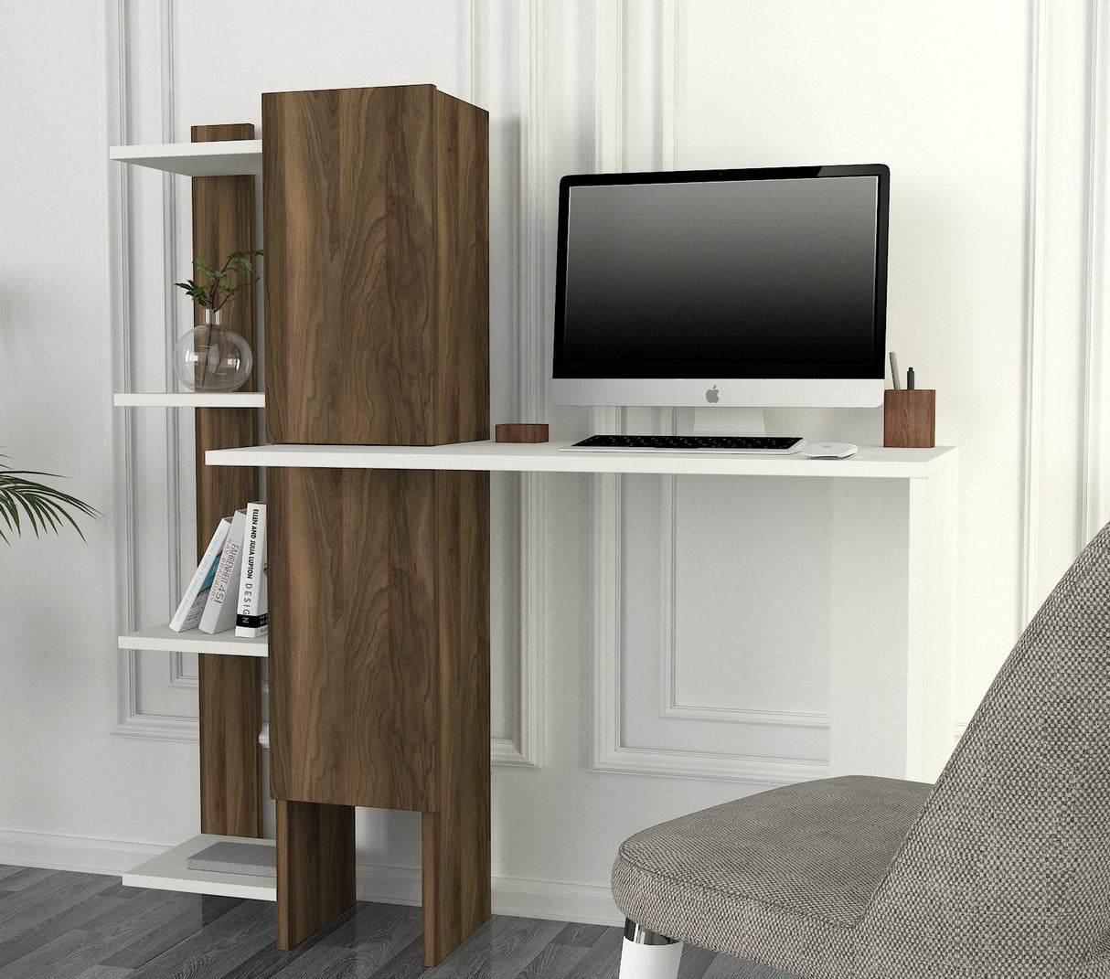 Birou Gina, Alb - Nuc, 50x23x120 cm