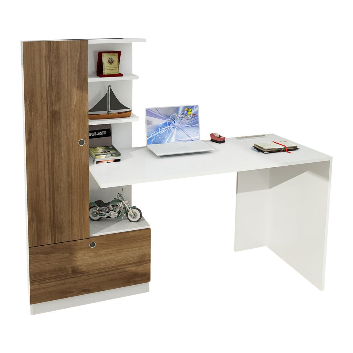 Birou Domingos, Alb - Nuc, 120x62x74 cm