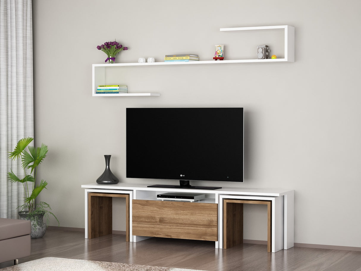 Comodă TV Ege, Alb - Nuc, 140x30x39 cm