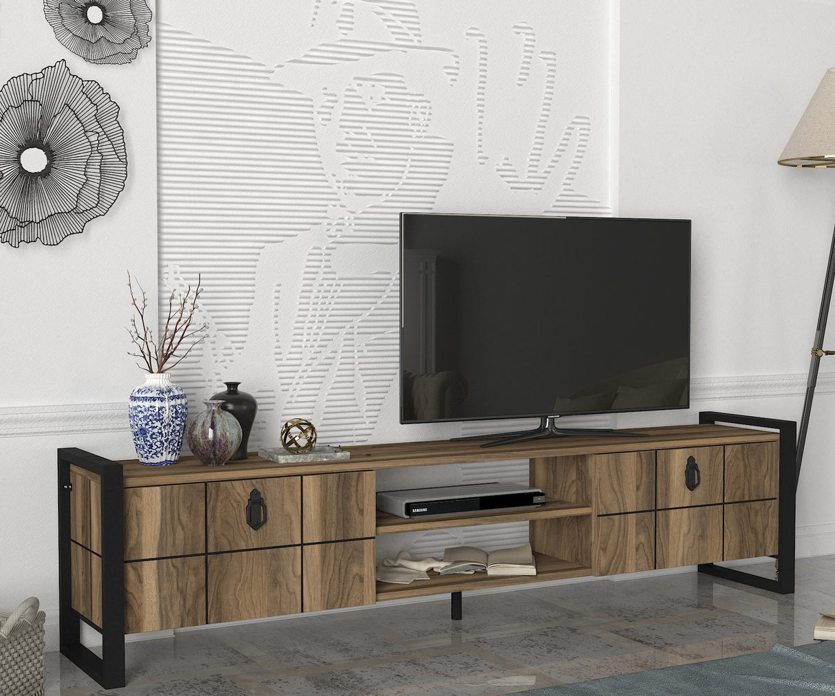 Comodă TV Lost, Nuc - Negru, 185x34x45 cm