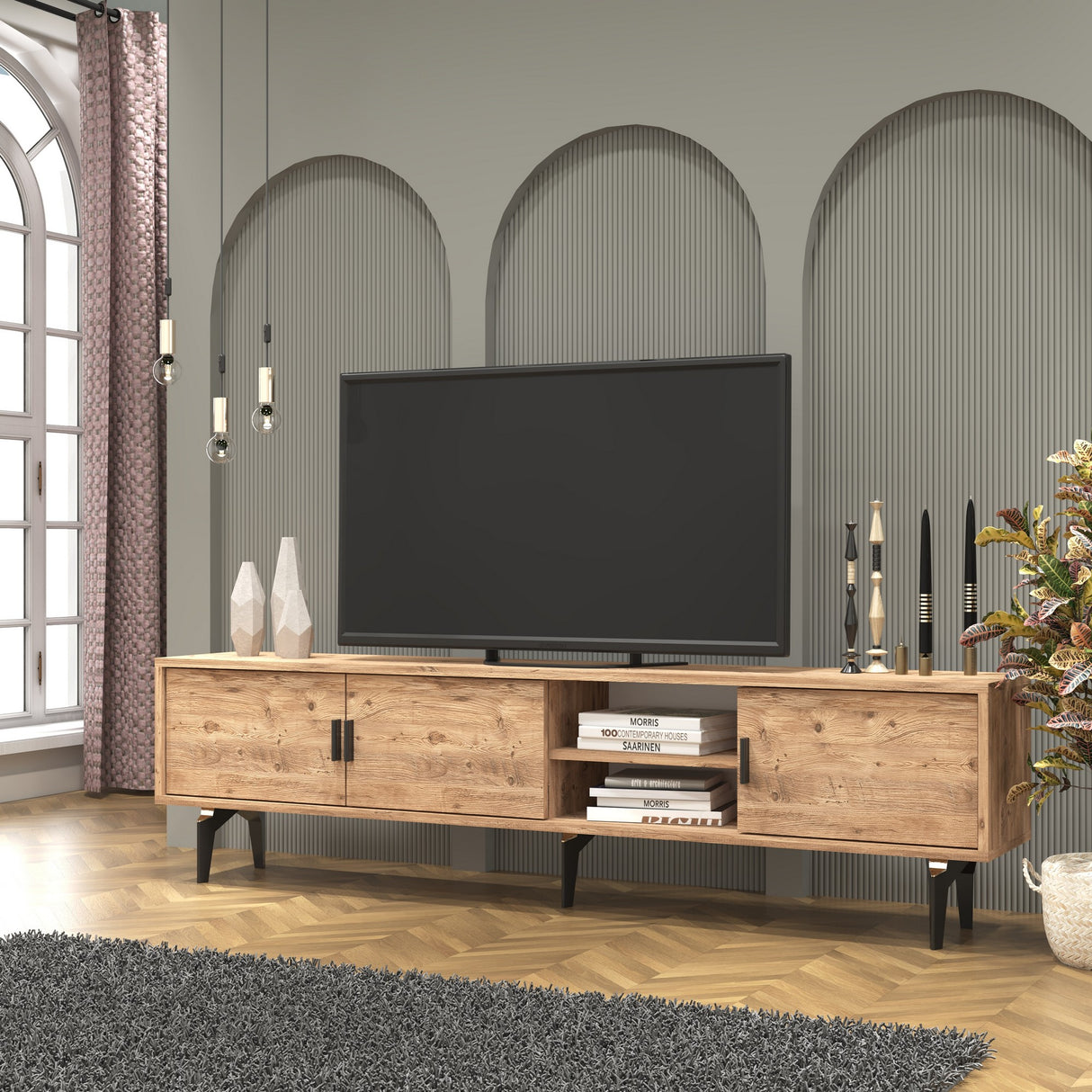 Comodă TV Marin, Pin atlantic, 180x35x51 cm