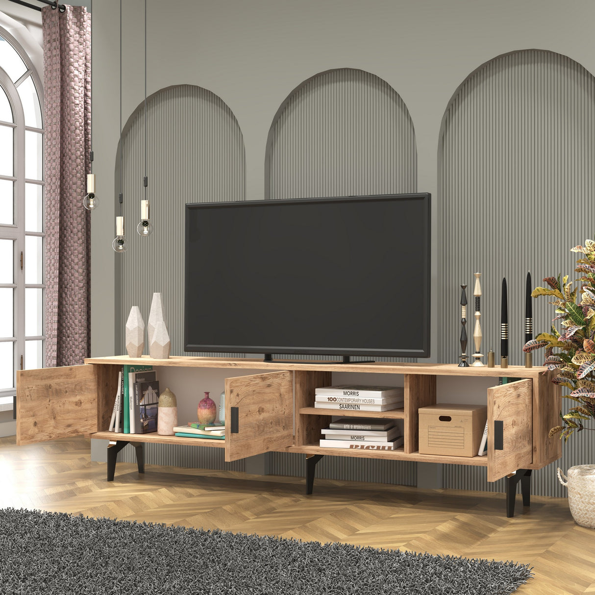Comodă TV Marin, Pin atlantic, 180x35x51 cm