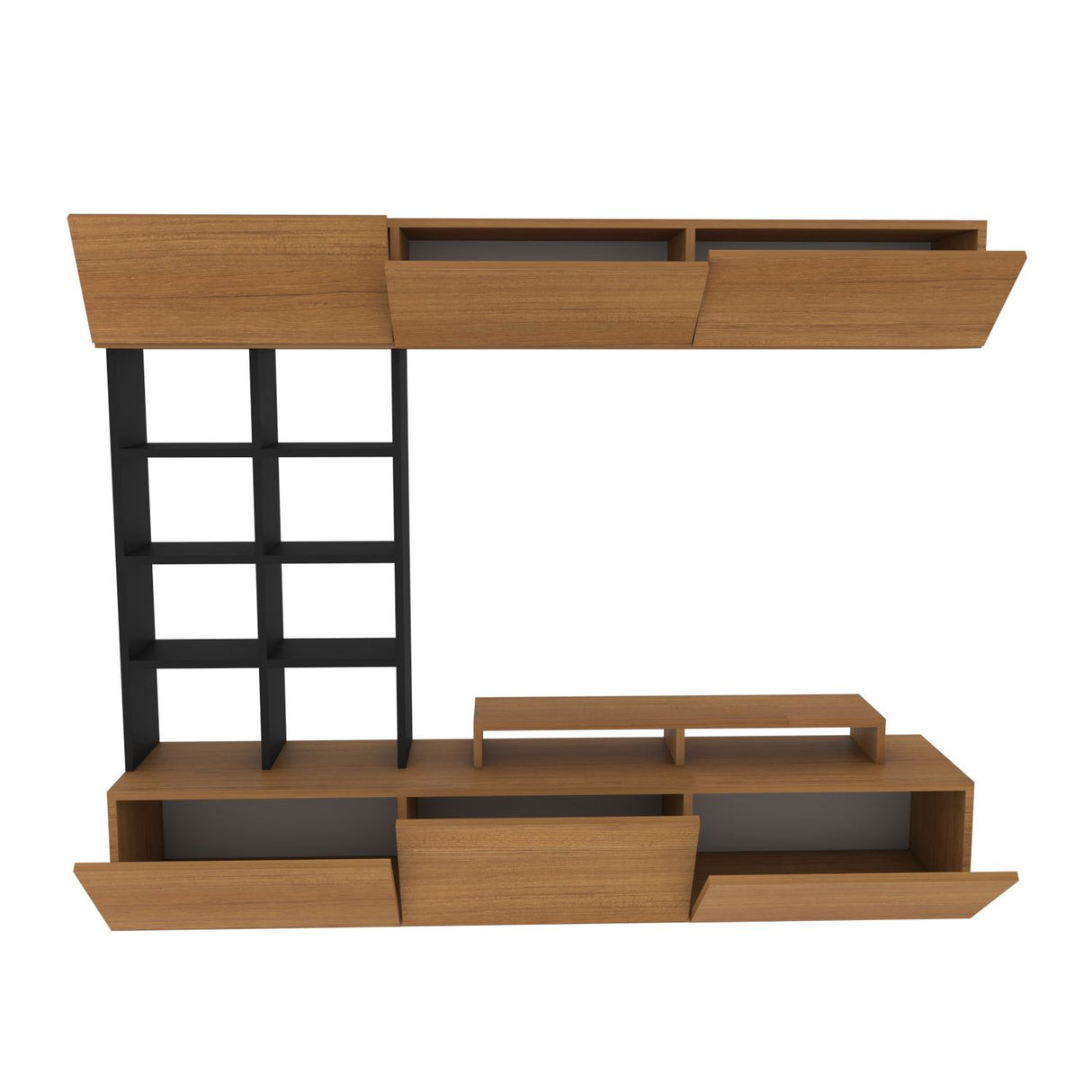 Comodă TV Sasa, Teak - Negru, 180x37x40 cm