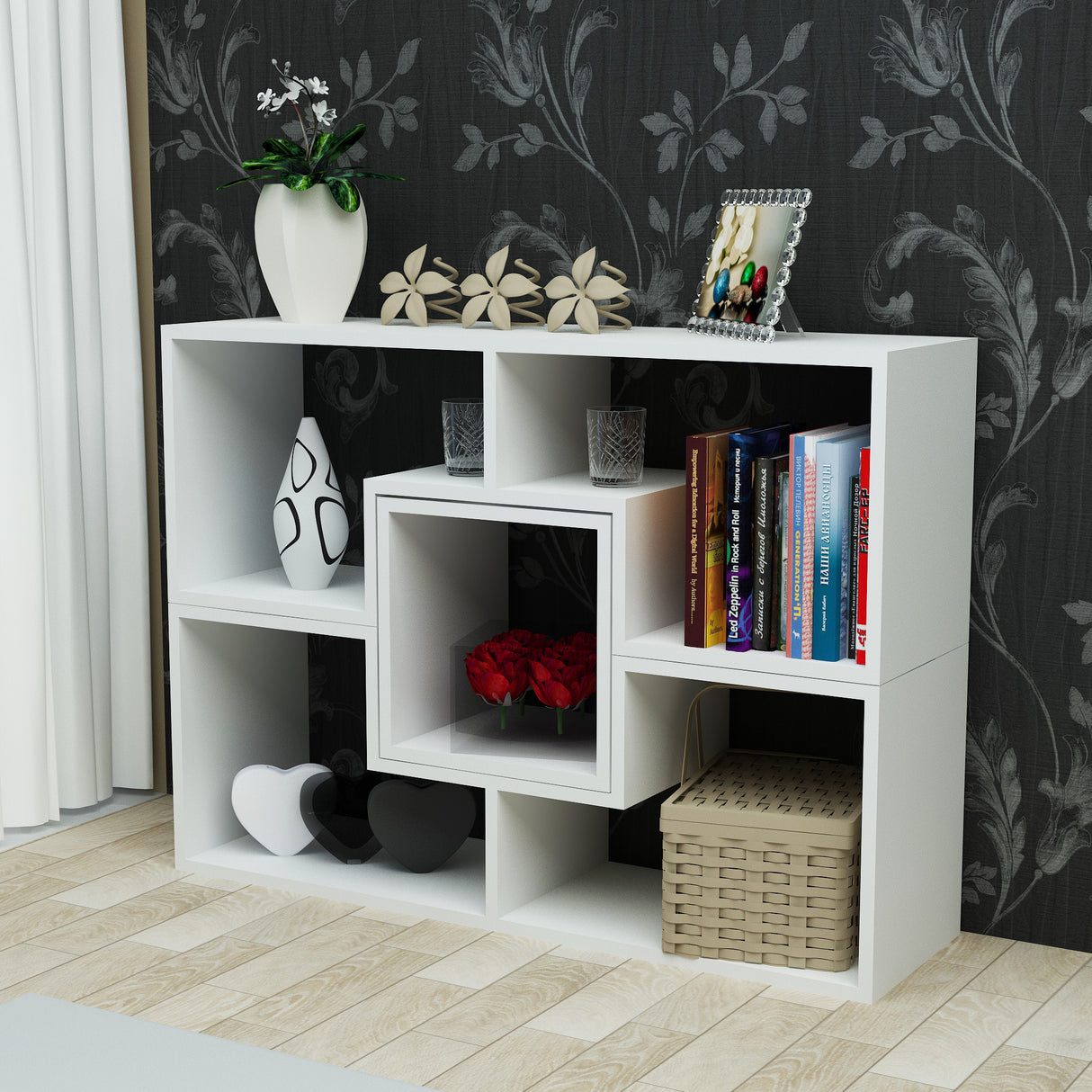 Bibliotecă Beled, Alb, 105x30x76 cm