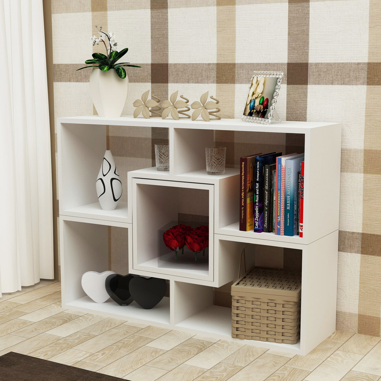Bibliotecă Beled, Alb, 105x30x76 cm