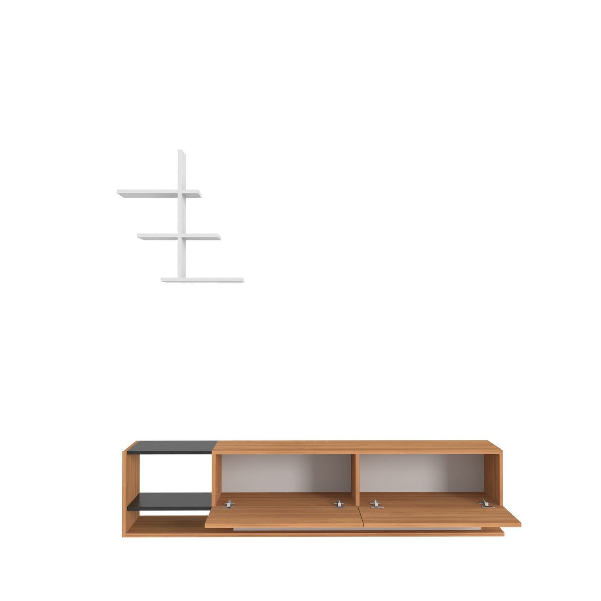 Comodă TV Liza, Alb - Teak, 180x30x40 cm