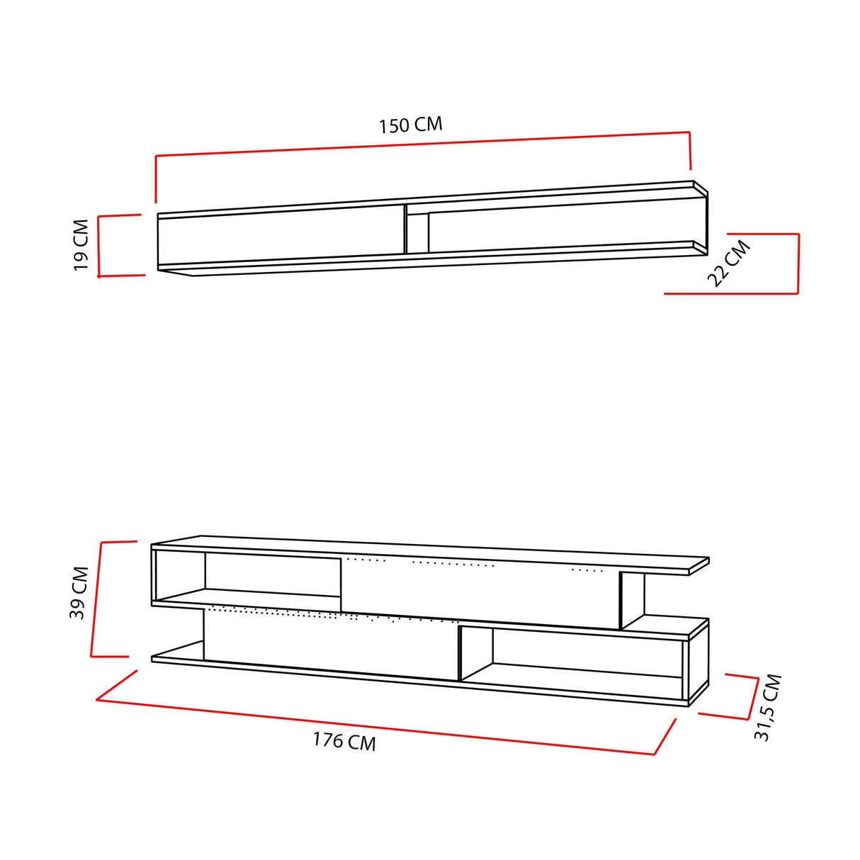 Comodă TV Sims, Diverse culori, 176x32x39 cm - Alb - Negru | SKU: 788DEC3061 | Comodă TV Sims, 176x32x39 cm, varianta Alb - Negru, produs pentru amenajarea locuinței, disponibil online în România la CasaMob