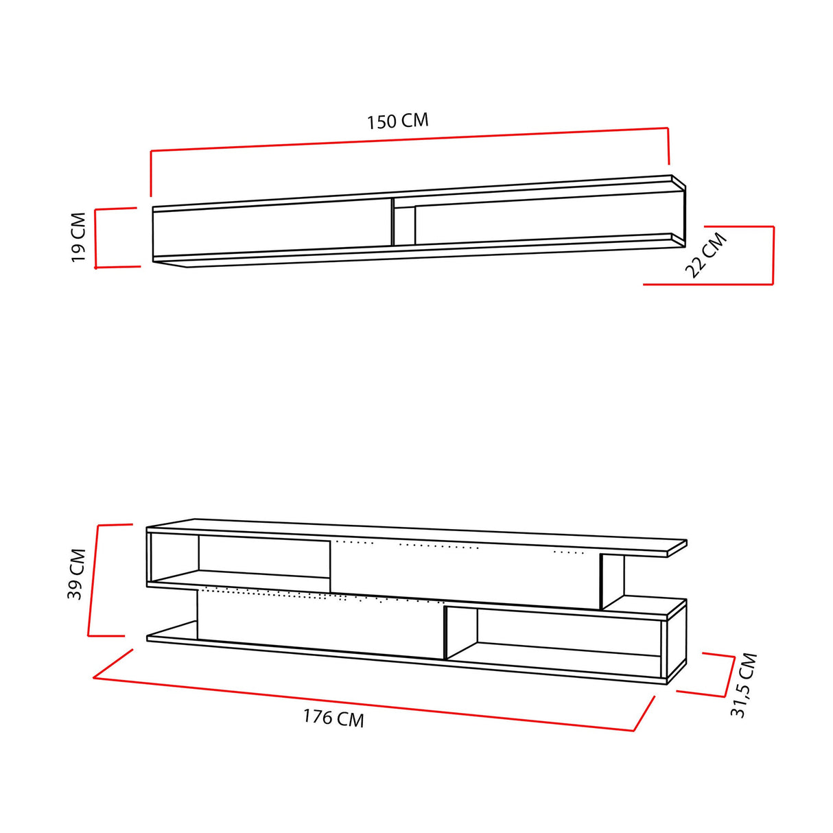 Comodă TV Sims, Diverse culori, 176x32x39 cm - Alb - Teak | SKU: 788DEC3063 | Comodă TV Sims, 176x32x39 cm, varianta Alb - Teak, produs pentru amenajarea locuinței, disponibil online în România la CasaMob