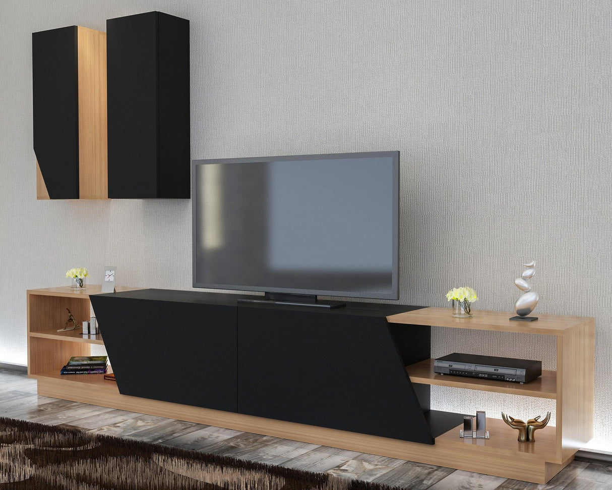 Comodă TV Zebra, Diverse culori, 240x38x47 cm - Negru - Teak | SKU: 788DEC3091 | Comodă TV Zebra, 240x38x47 cm, varianta Negru - Teak, produs pentru amenajarea locuinței, disponibil online în România la CasaMob