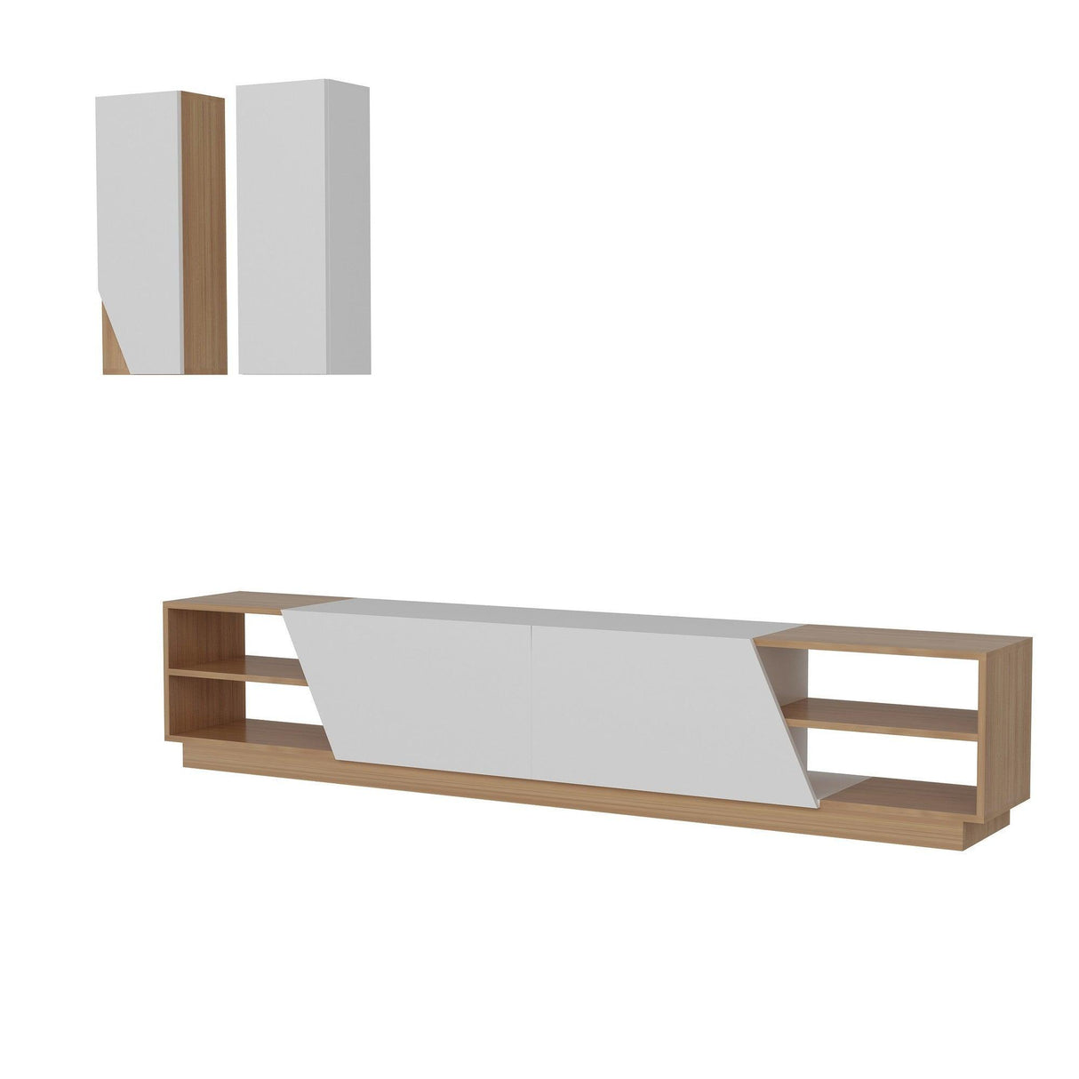 Comodă TV Zebra, Diverse culori, 240x38x47 cm - Alb - Teak | SKU: 788DEC3089 | Comodă TV Zebra, 240x38x47 cm, varianta Alb - Teak, produs pentru amenajarea locuinței, disponibil online în România la CasaMob