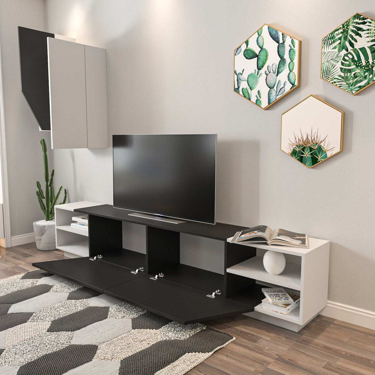 Comodă TV Zebra, Diverse culori, 240x38x47 cm - Negru - Alb | SKU: 788DEC3090 | Comodă TV Zebra, 240x38x47 cm, varianta Negru - Alb, produs pentru amenajarea locuinței, disponibil online în România la CasaMob