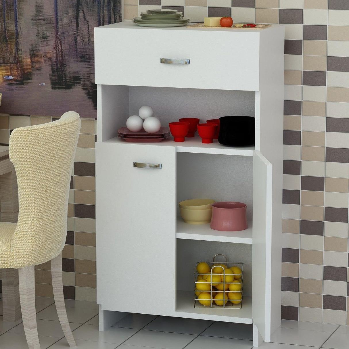 Dulap Multifunctional Raw, Alb, 60x102x32 cm