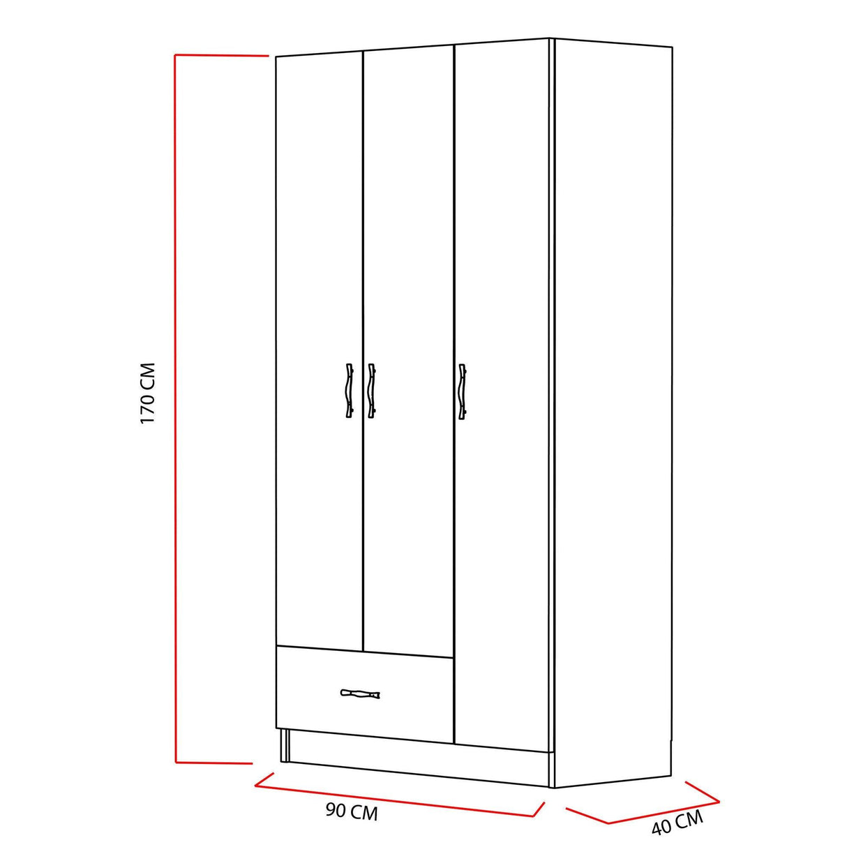Dulap de Haine Gabi cu 3 usi si umeras, Alb, 90 x 170 x 40 cm