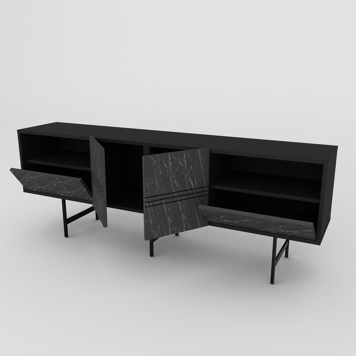 Comodă TV Derin, Diverse culori, 180x37x65 cm - Negru - Marble | SKU: 788DEC4012 | Comodă TV Derin, 180x37x65 cm, varianta Negru - Marble, produs pentru amenajarea locuinței, disponibil online în România la CasaMob