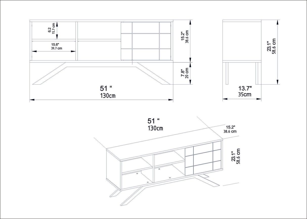 Comodă TV North, Diverse culori, 130x59x39 cm - Alb - Auriu | SKU: 788DEC4035 | Comodă TV North, 130x59x39 cm, varianta Alb - Auriu, produs pentru amenajarea locuinței, disponibil online în România la CasaMob