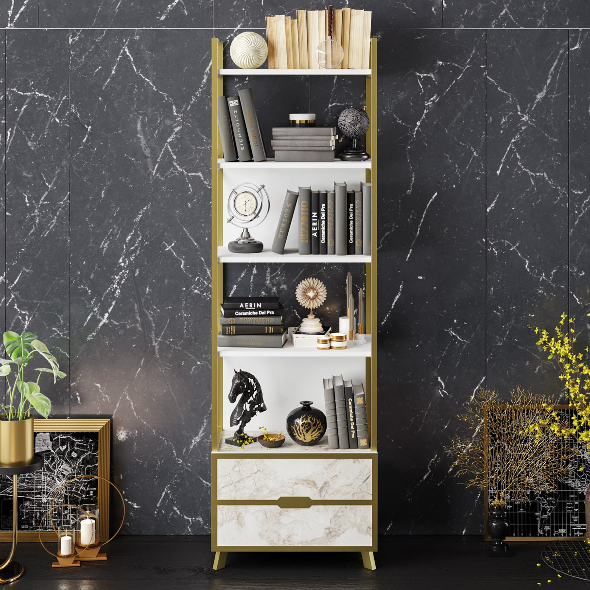Bibliotecă Frida 60 Cm, Alb, 59x35x191 cm