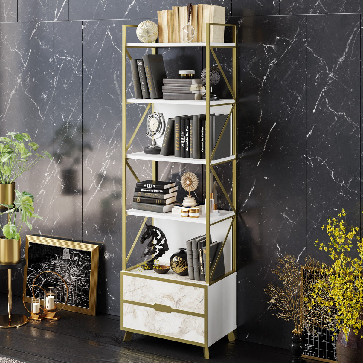 Bibliotecă Frida 60 Cm, Alb, 59x35x191 cm