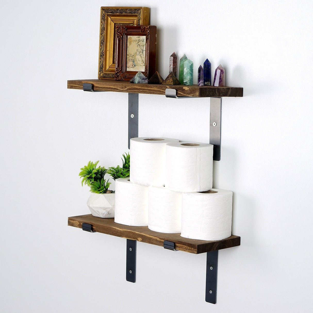 Raft de perete Lam005, Negru - Nuc, 40x14x16 cm