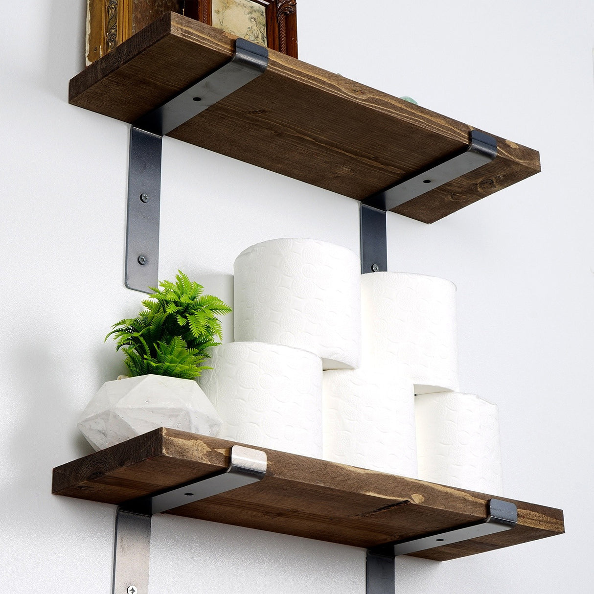 Raft de perete Lam005, Negru - Nuc, 40x14x16 cm
