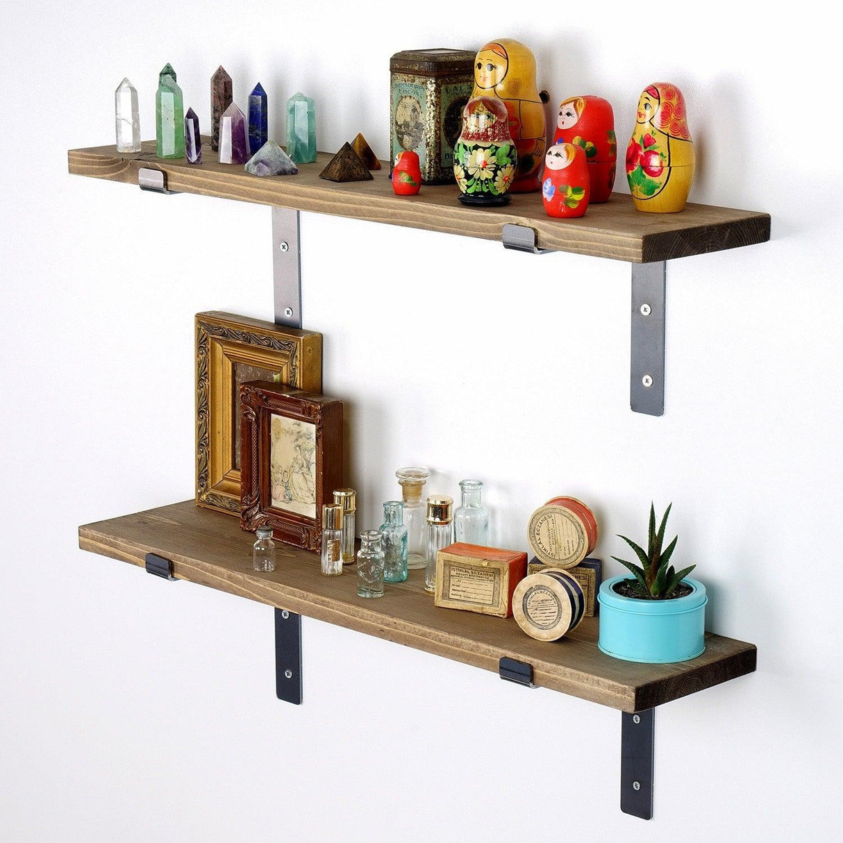 Raft decorativ de perete din lemn Kaptan, Negru, 60 x 16 x 14 cm