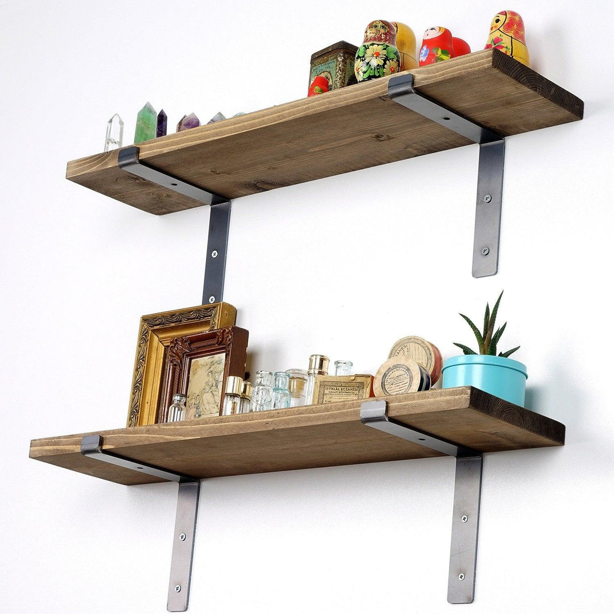 Raft decorativ de perete din lemn Kaptan, Negru, 60 x 16 x 14 cm
