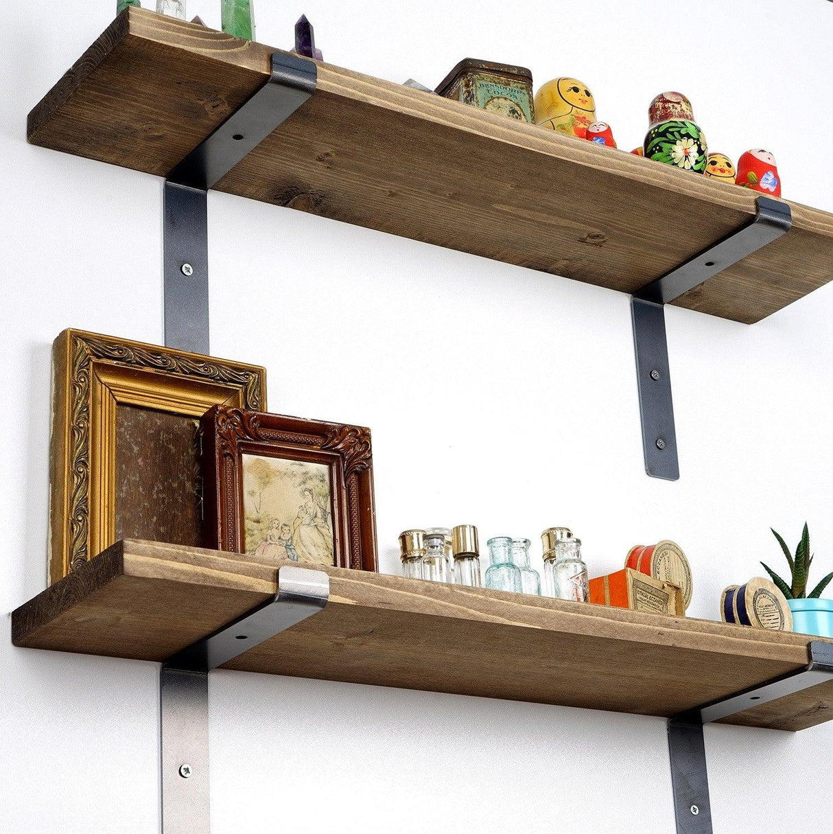Raft decorativ de perete din lemn Kaptan, Negru, 60 x 16 x 14 cm