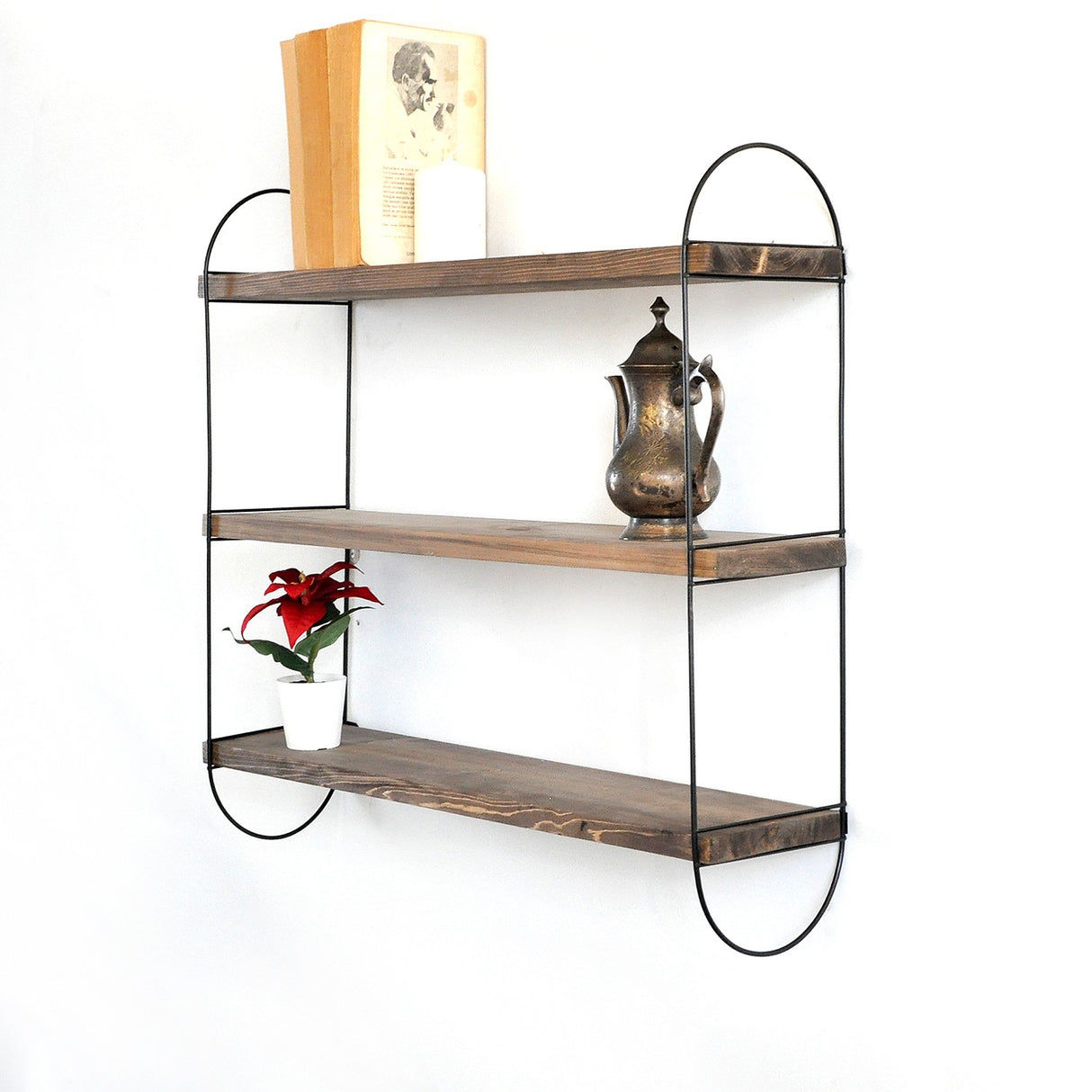 Raft de perete Wr041, Nuc - Negru, 60x15x55 cm