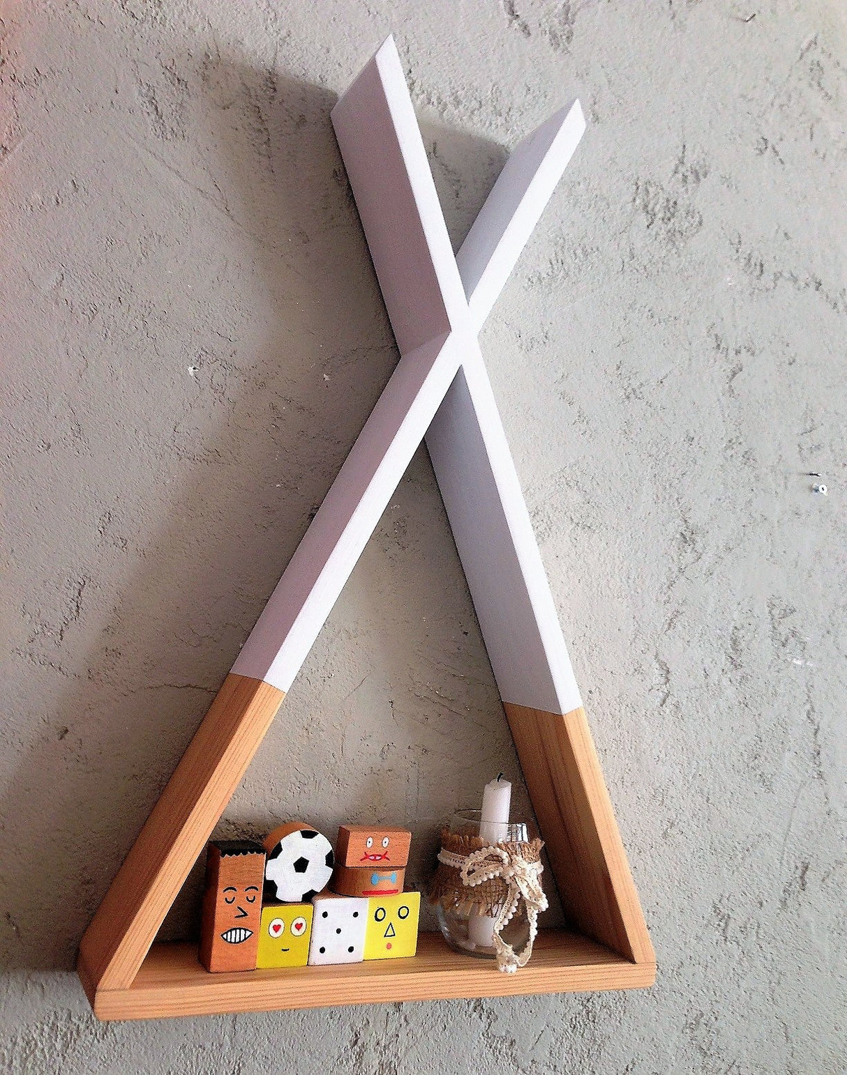 Raft de perete Tent - Natural, White, Maro - Alb, 40x65x9 cm