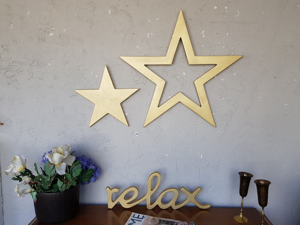 Decorațiune de perete din lemn Gold Stars Set, Auriu, 62x62x2 cm