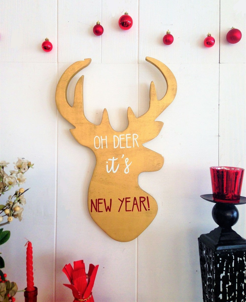 Decorațiune de perete din lemn Oh Deer, Auriu, 33x2x50 cm