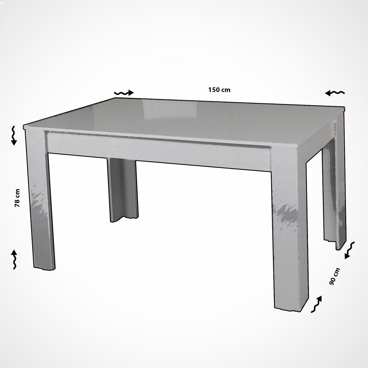 Masă dining extensibilă Bois - Shiny White, Alb, 78x90x150 cm
