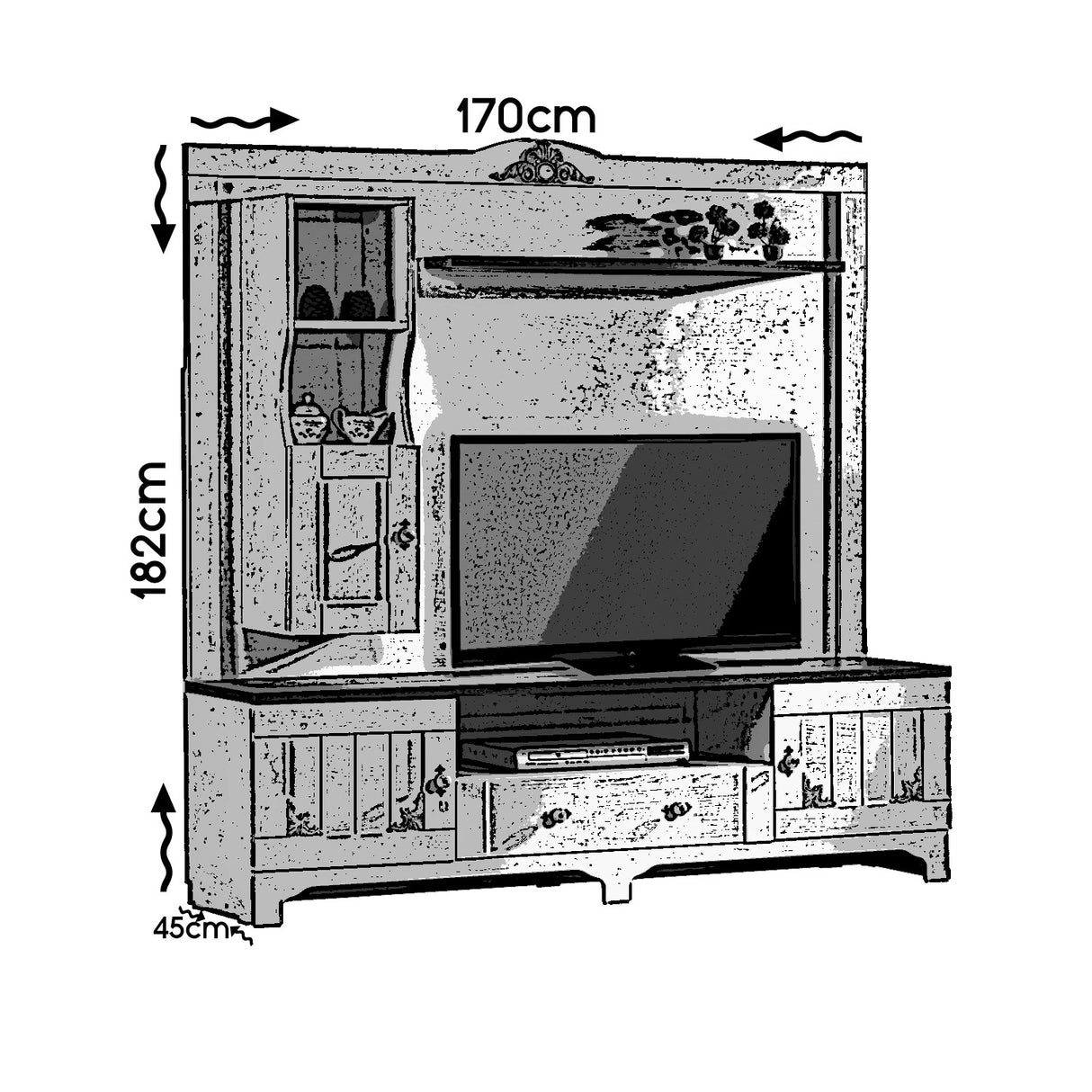 Comodă TV Gazel, Alb - Maro, 170x45x182 cm