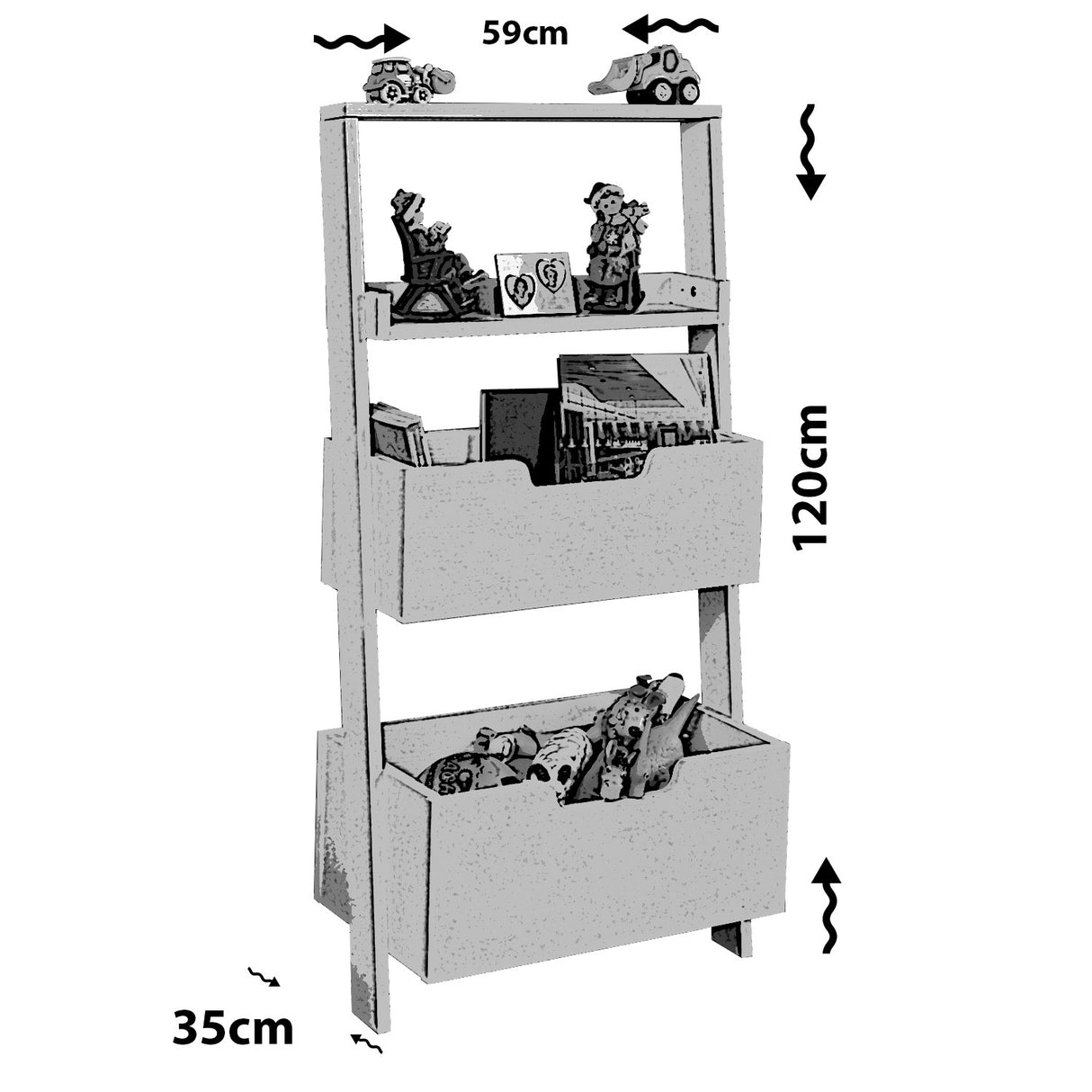 Bibliotecă Only Double, Alb, 59x35x120 cm