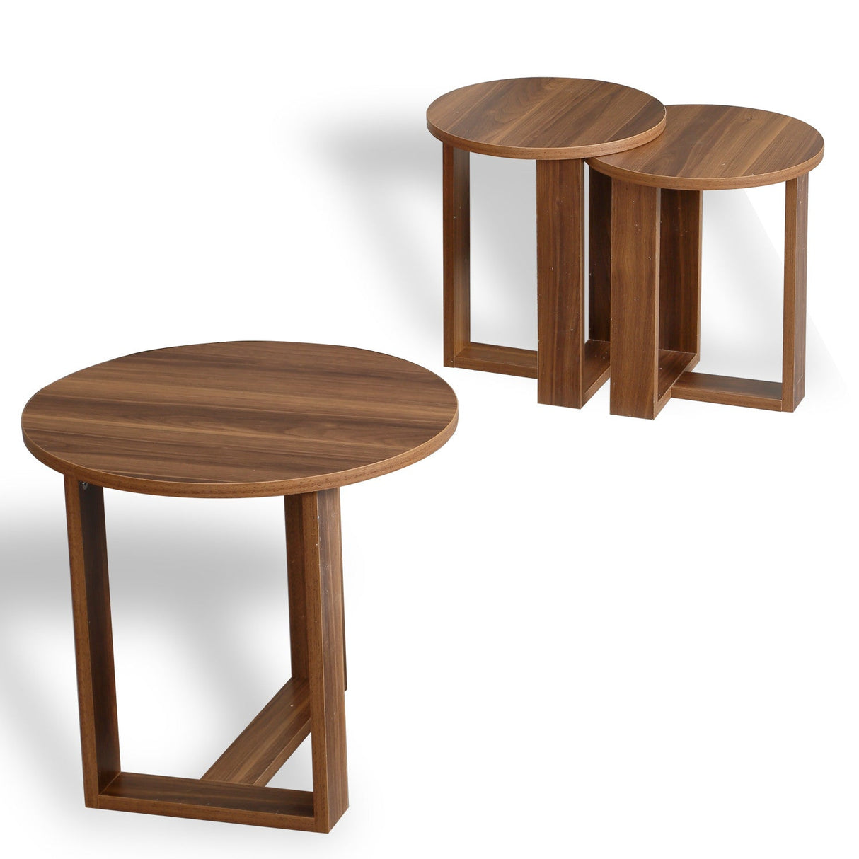 Set 3 măsuțe de cafea Mira, Diverse culori, 52x52x47 cm - Nuc | SKU: 801CMY2926 | Set 3 măsuțe de cafea Mira, 52x52x47 cm, varianta Nuc, produs pentru amenajarea locuinței, disponibil online în România la CasaMob