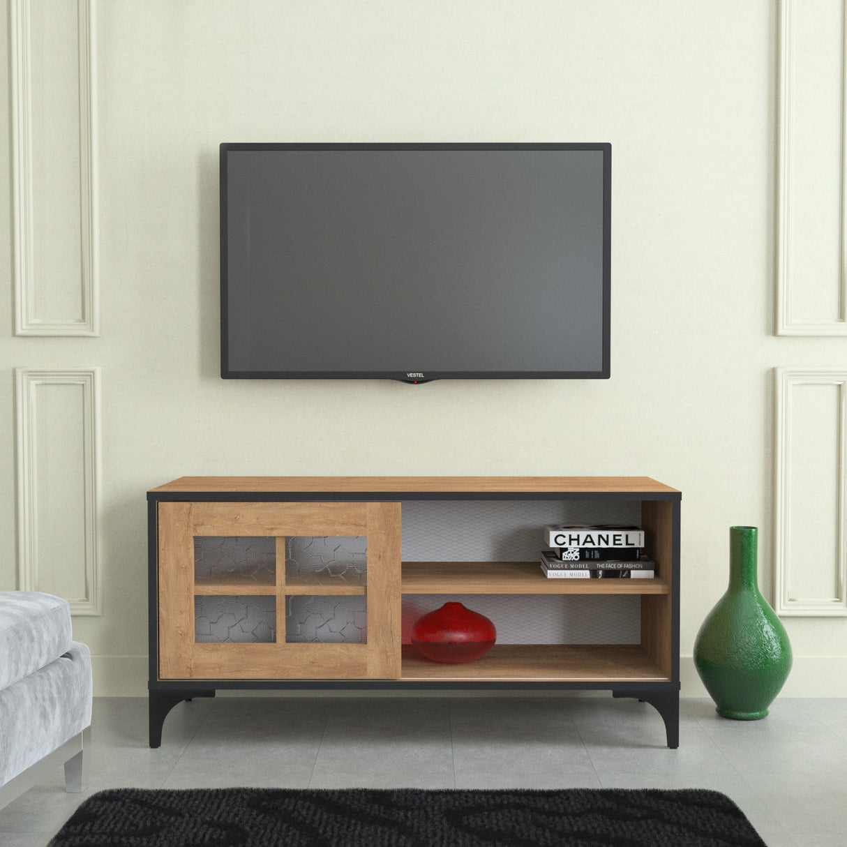 Comodă TV Revival 100, Diverse culori, 100x42x54 cm - Stejar | SKU: 801CMY3002 | Comodă TV Revival 100, 100x42x54 cm, varianta Stejar, produs pentru amenajarea locuinței, disponibil online în România la CasaMob
