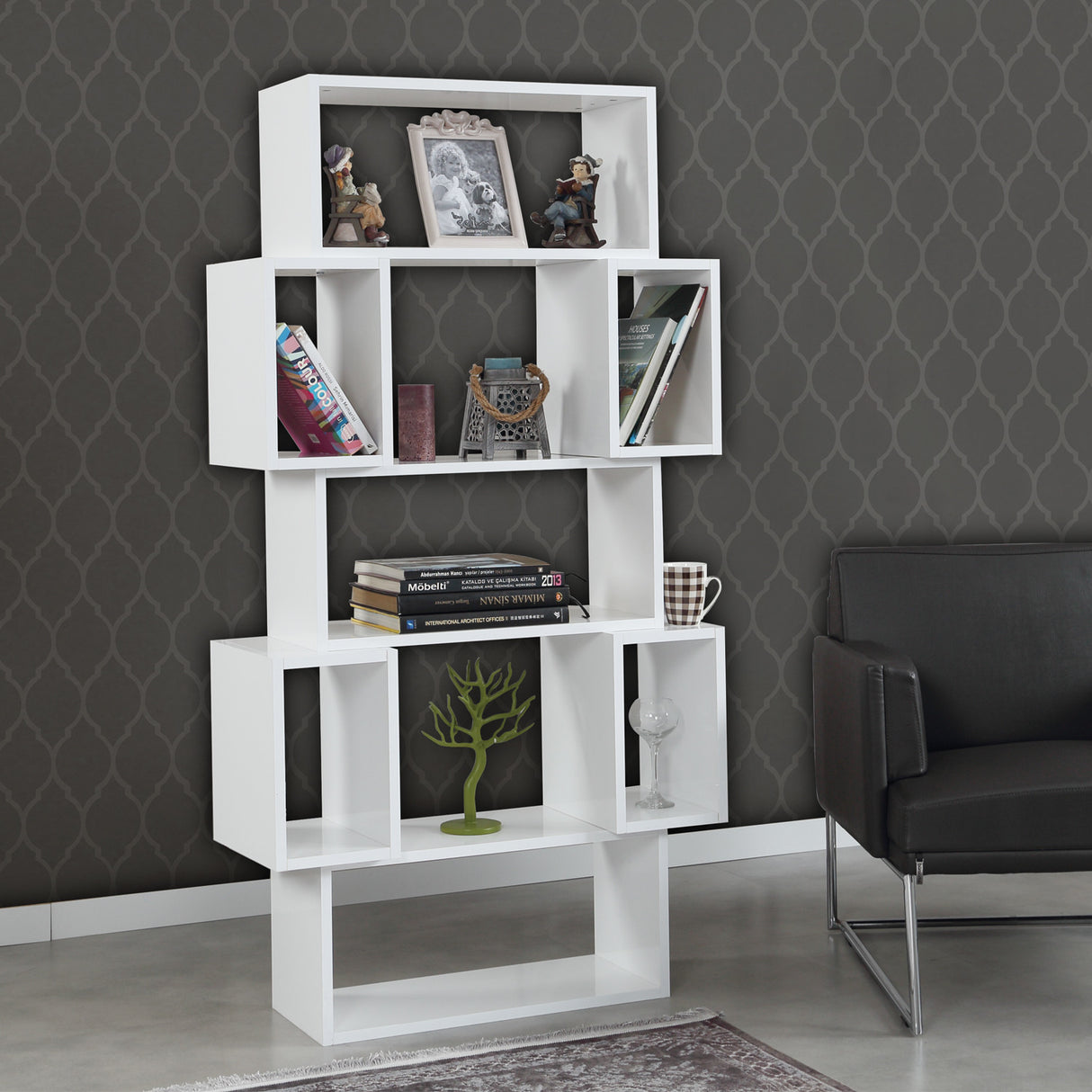 Bibliotecă Box - Shiny White, Alb, 84x30x160 cm