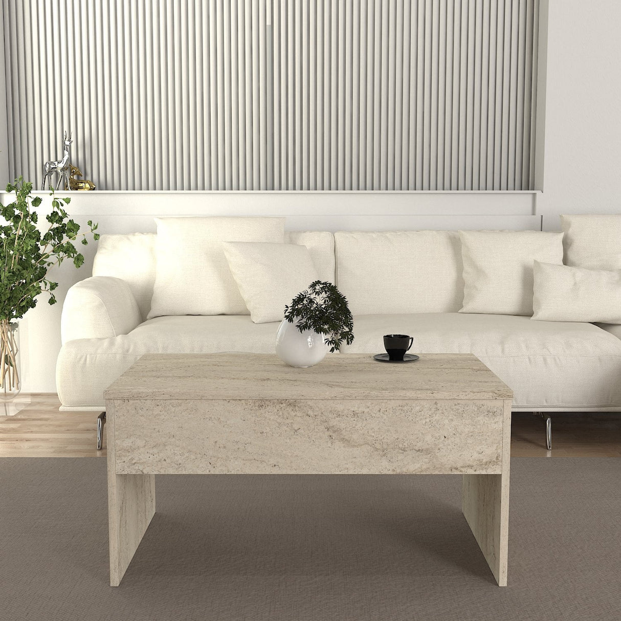 Măsuță de cafea Akilli, Travertin, 90x45x52 cm