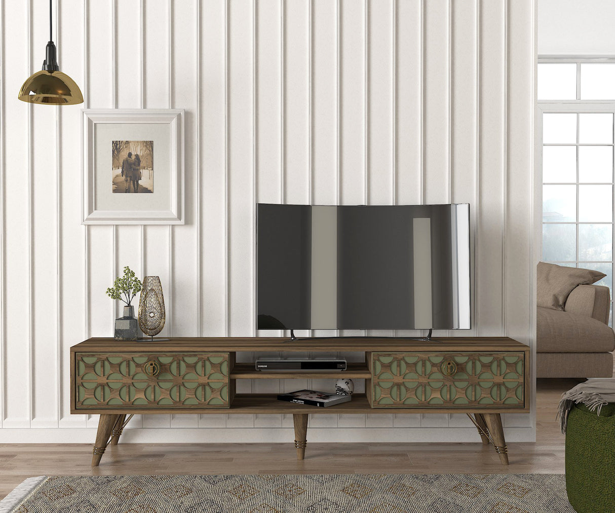 Comodă TV Valente (TV Sehpası), Nuc, 180x30x46 cm