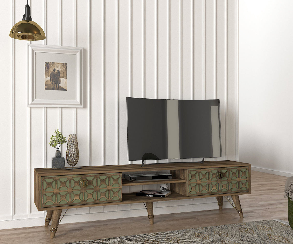 Comodă TV Valente (TV Sehpası), Nuc, 180x30x46 cm