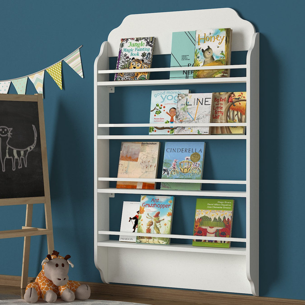 Bibliotecă Montessori, Alb, 80x12x132 cm