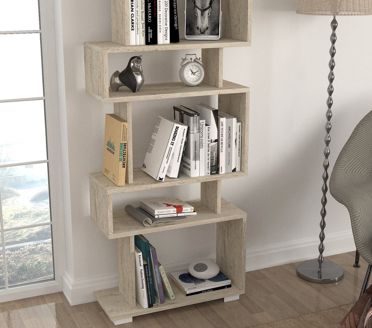 Bibliotecă Blok, Diverse culori, 60x20x165 cm - Travertin | SKU: 804TRH3629 | Bibliotecă Blok, 60x20x165 cm, varianta Travertin, produs pentru amenajarea locuinței, disponibil online în România la CasaMob