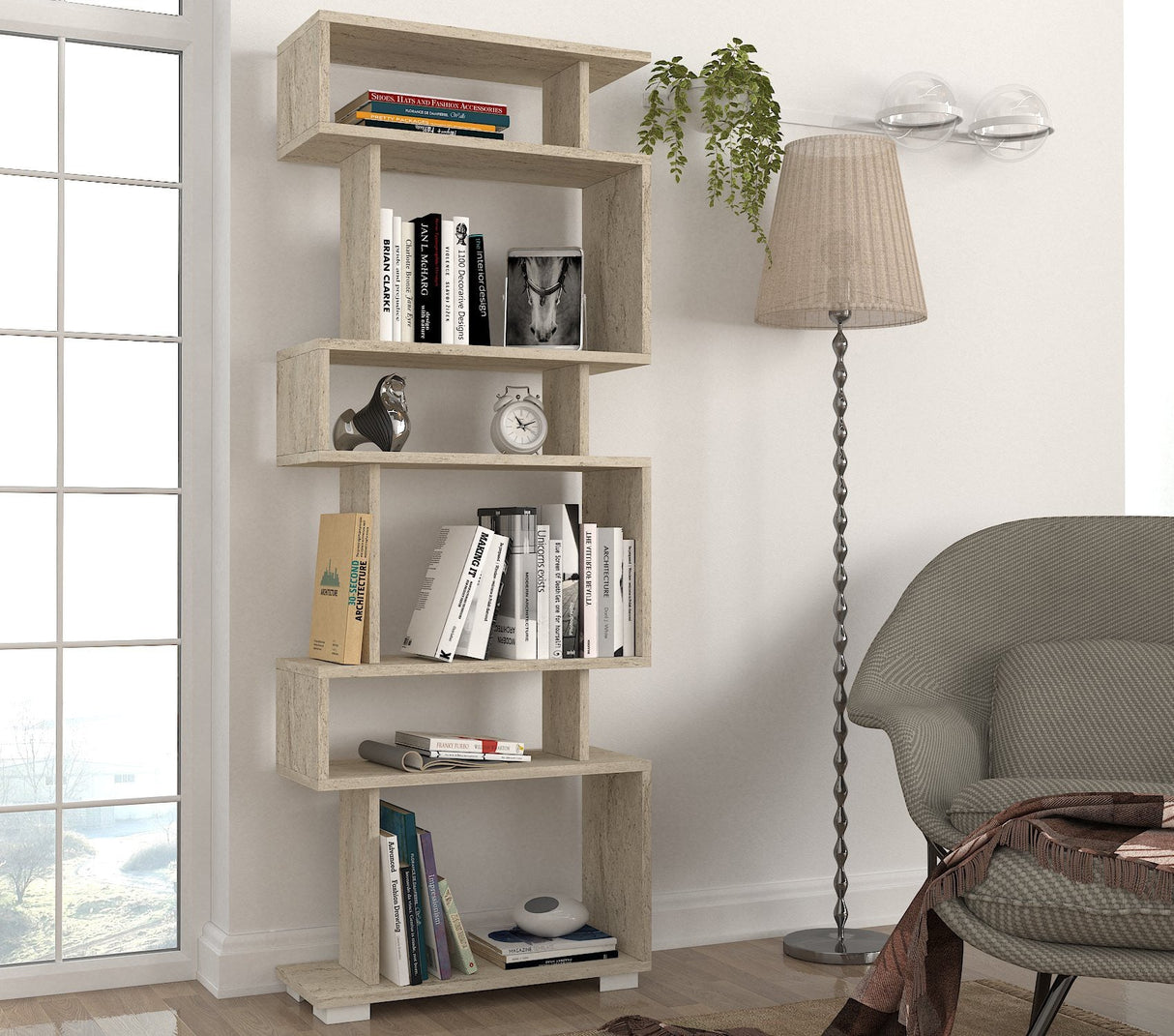 Bibliotecă Blok, Diverse culori, 60x20x165 cm - Travertin | SKU: 804TRH3629 | Bibliotecă Blok, 60x20x165 cm, varianta Travertin, produs pentru amenajarea locuinței, disponibil online în România la CasaMob